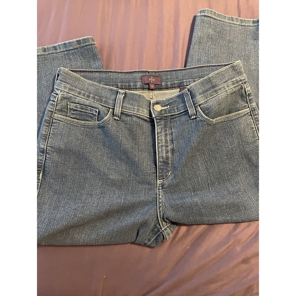 NYDJ Not Your Daughters Jeans Women 10 Blue Cropped Embellished Rhinestone Denim